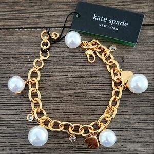 Kate Spade Gold Charm Bracelet with White Pearls